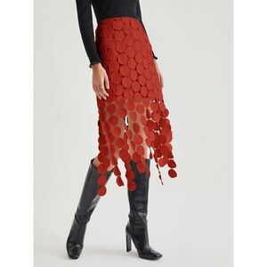 Commense Women's Laser Cut Multi Circle Double Layered Skirt‎ Size Zip Red Small